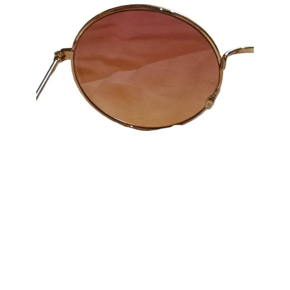 Round Sunglasses Rose Gold ‎ Frame Pinky Peach Ombre Lens Women's Fashion Frames